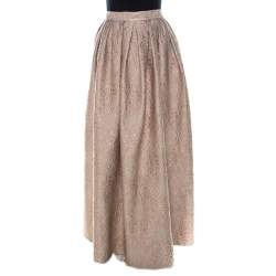Max Mara Cream Lurex Floral Pattern Jacquard Long Skirt S 
