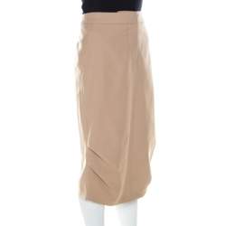 Pre Owned Max Mara Beige Cotton Bottom Side Fold Detail Sheath Skirt L
