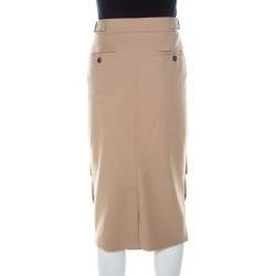 Pre Owned Max Mara Beige Cotton Bottom Side Fold Detail Sheath Skirt L