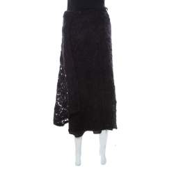 Pre Owned Max Mara Black Textured Wool Mid Length Wrap Skirt L