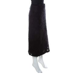 Pre Owned Max Mara Black Textured Wool Mid Length Wrap Skirt L