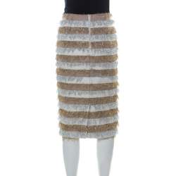 Pre Owned Max Mara Gold and Silver Metallic Fringed Crepe Gavetta Skirt S 