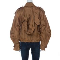 Pre Owned Max Mara Beige Silk Organza Detachable Hood Bomber Jacket M