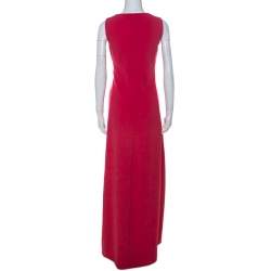 Pre Owned Max Mara Pianoforte Coral Pink Cady Sleeveless Rubino Maxi Dress L