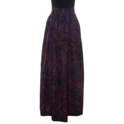 Pre Owned Max Mara Purple Printed Silk Maxi Skirt L