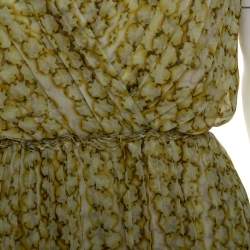 Pre Owned Max Mara Yellow Printed Silk Pleated Sleeveless Dress M