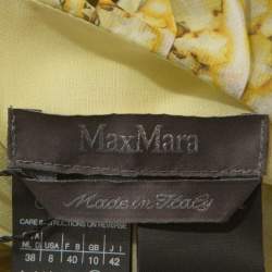 Pre Owned Max Mara Yellow Printed Silk Pleated Sleeveless Dress M