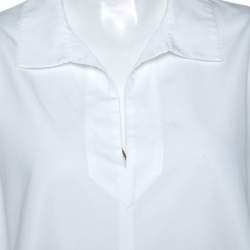 Pre Owned Max Mara White Cotton Hi-Lo Hem Collared Top L