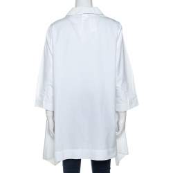 Pre Owned Max Mara White Cotton Hi-Lo Hem Collared Top L