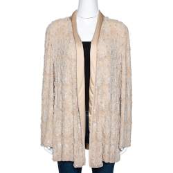 Pre Owned Max Mara Beige Silk Bead Embellished Jacket M
