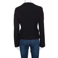 Pre Owned Max Mara Black Wool Crepe Front Tie Detail Blazer M