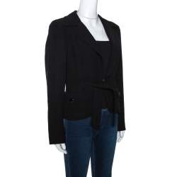 Pre Owned Max Mara Black Wool Crepe Front Tie Detail Blazer M