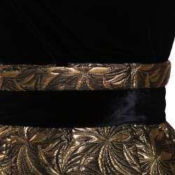 Pre Owned Max Mara Black Velvet & Embossed Lurex Jacquard Draped Dress S