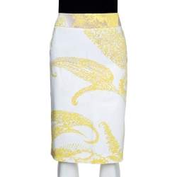 Pre Owned Max Mara Yellow Paisley Print Stretch Cotton Pencil Skirt M