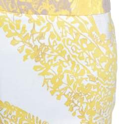 Pre Owned Max Mara Yellow Paisley Print Stretch Cotton Pencil Skirt M