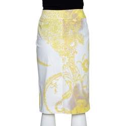Pre Owned Max Mara Yellow Paisley Print Stretch Cotton Pencil Skirt M