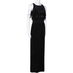 Pre Owned Max Mara Black Silk Lace Trim Sleeveless Maxi Dress S