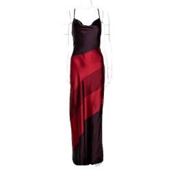 Pre Owned Max Mara Maroon Color Blocked Satin Shawl & Dress Set M