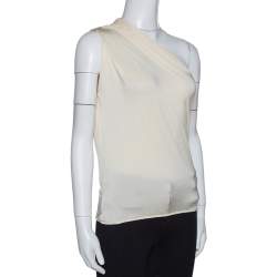 Max Mara Cream Jersey Ruched One Shoulder Top S