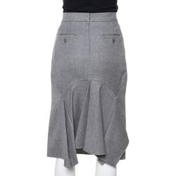 Pre Owned Max Mara Grey Wool Flared Back Detail Pencil Skirt M
