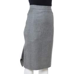Pre Owned Max Mara Grey Wool Flared Back Detail Pencil Skirt M