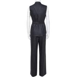 Pre Owned Max Mara Grey Striped Wool & Cashmere Belted Pant Suit XS