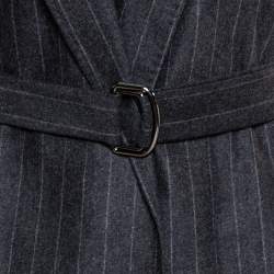 Pre Owned Max Mara Grey Striped Wool & Cashmere Belted Pant Suit XS