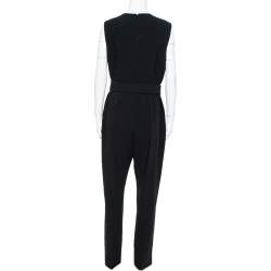 Pre Owned Max Mara Black Crepe Pilade Belted Jumpsuit L
