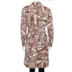 Max Mara White & Brown Printed Canvas Belted Coat M