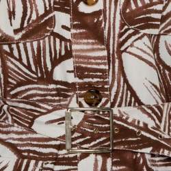 Max Mara White & Brown Printed Canvas Belted Coat M