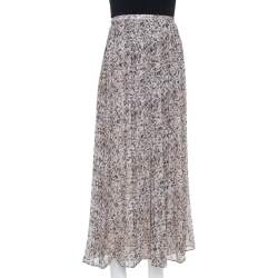 Max Mara Cream Printed Chiffon Pleated Maxi Skirt S