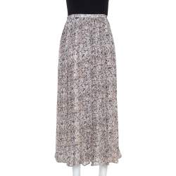Max Mara Cream Printed Chiffon Pleated Maxi Skirt S