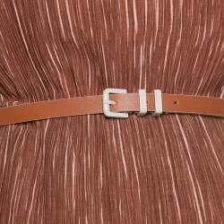 Pre Owned Max Mara Brown Plisse Belted Sleeveless Dress S