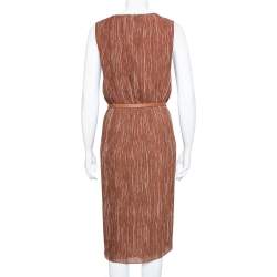Pre Owned Max Mara Brown Plisse Belted Sleeveless Dress S