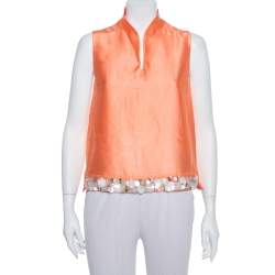 Pre Owned Max Mara Peach Silk Sequin Embellished Sleeveless Top S