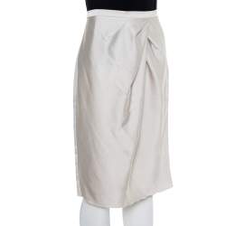 Max Mara Studio Cream Satin Pleated Detail Midi Skirt S
