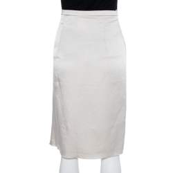 Max Mara Studio Cream Satin Pleated Detail Midi Skirt S