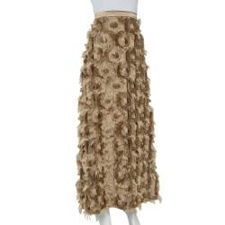 Pre Owned Max Mara Camel Brown Jacquard Ninfa fil coupé Maxi Skirt M