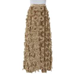 Pre Owned Max Mara Camel Brown Jacquard Ninfa fil coupé Maxi Skirt M