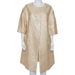 Max Mara Gold Brocade Button Front Mid Length Oversized Coat S
