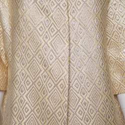 Pre Owned Max Mara Gold Brocade Button Front Mid Length Oversized Coat S