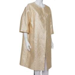Max Mara Gold Brocade Button Front Mid Length Oversized Coat S