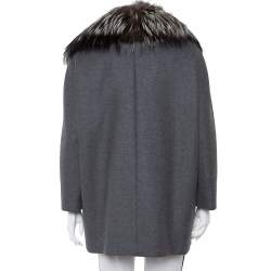 Max Mara Atelier Grey Collar Fur Lined Double Breasted Jacket S
