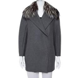 Max Mara Atelier Grey Collar Fur Lined Double Breasted Jacket S
