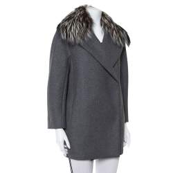Max Mara Atelier Grey Collar Fur Lined Double Breasted Jacket S