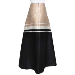 Pre Owned Max Mara Black & Beige Textured Cotton Tondo Maxi Skirt L