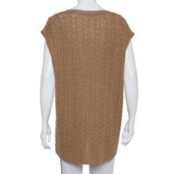 Pre Owned Max Mara Camel Brown Cable Knit Sleeveless Sweater L