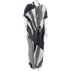 Pre Owned Max Mara Grey Abstract printed Silk Draped Neck Maxi Dress M