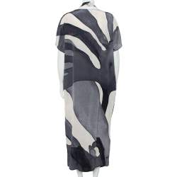 Pre Owned Max Mara Grey Abstract printed Silk Draped Neck Maxi Dress M