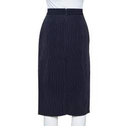 Pre Owned Max Mara Navy Blue Striped Wool Pencil Skirt M